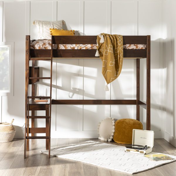 Harriet Bee Calio Twin Solid Wood Platform Loft Bed with BuiltinDesk